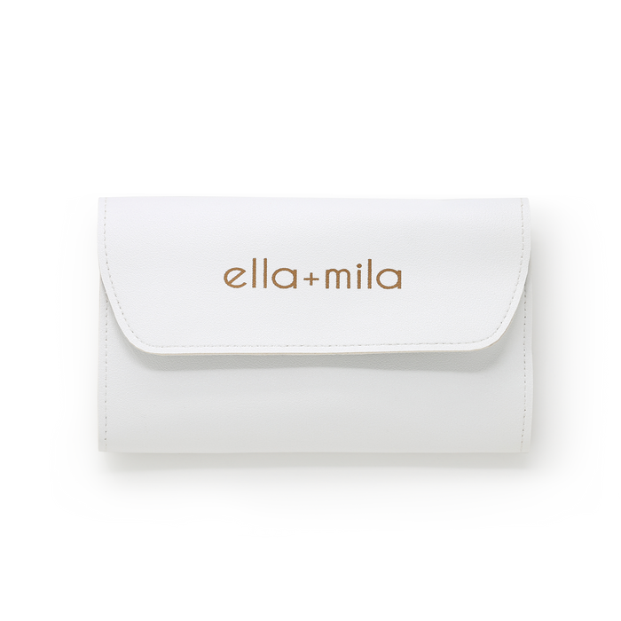 White faux-leather roll-up manicure tool case, closed – ella+mila Tool Box
