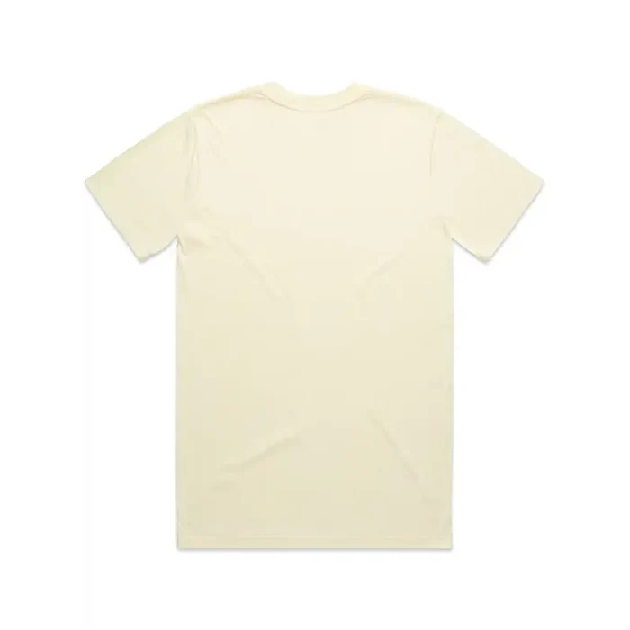 Plain cream-colored t-shirt.