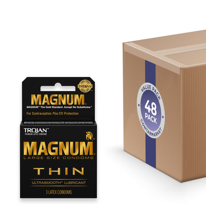Trojan Magnum Thin Lubricated Condoms, 3 Ct - 48 Pack