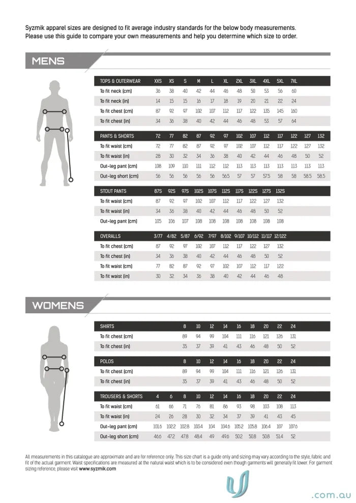 Apparel size chart for VIC Rail 2in1 Softshell Jacket, vis VIC Rail sizing info