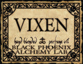 Vixen perfume label with decorative border and text