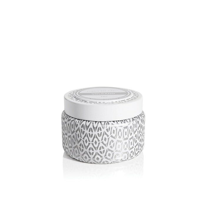 Volcano White Printed Travel Tin Candle