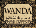 Label for 'Wanda' hand blended perfume oil by Black Phoenix Alchemy Lab with decorative border.