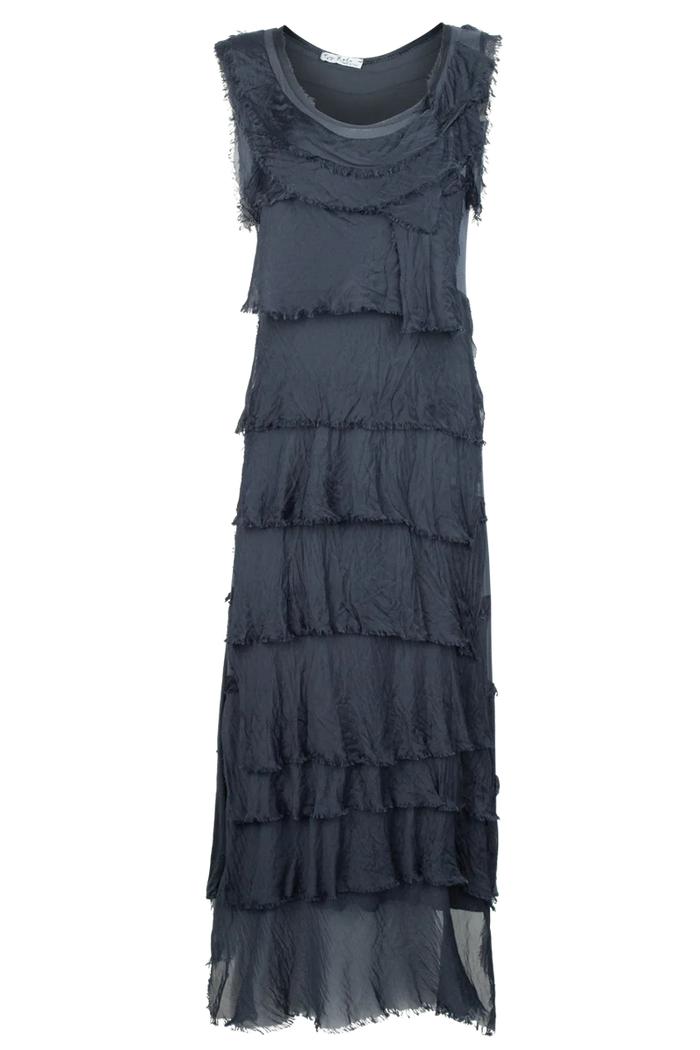 Washable Silk Sleeveless Ankle Length Ruffle Dress