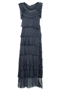 Washable Silk Sleeveless Ankle Length Ruffle Dress