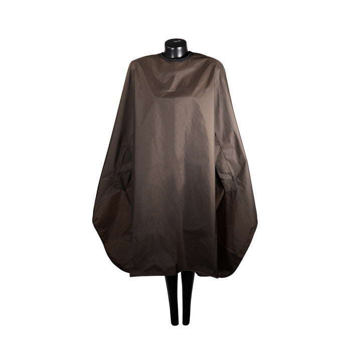 Waterproof Dark Brown Nylon Hair Cape | Adjustable Neck Closure & Storage Pockets