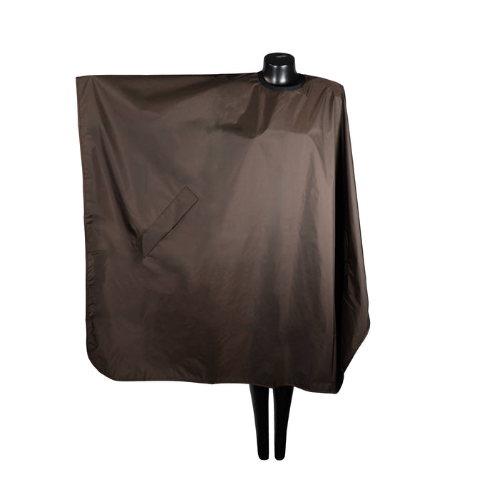 Waterproof Dark Brown Nylon Hair Cape | Adjustable Neck Closure & Storage Pockets