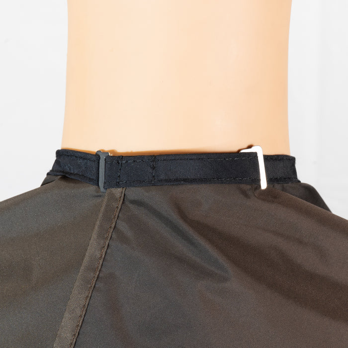 Waterproof Dark Brown Nylon Hair Cape | Adjustable Neck Closure & Storage Pockets