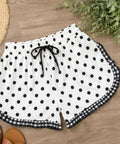 White Polka Dot Ruffle Trim Shorts