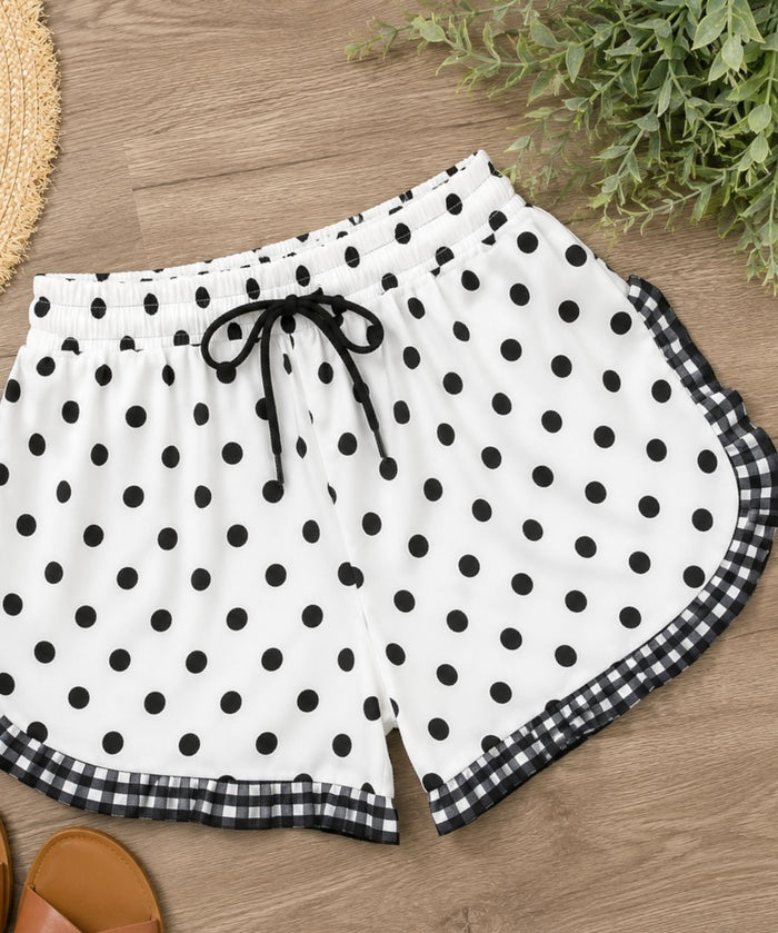 White Polka Dot Ruffle Trim Shorts