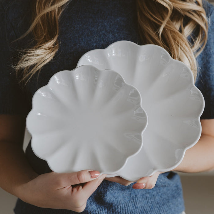 White Scalloped Serving Tray Set - Olita Gifts & Goods
