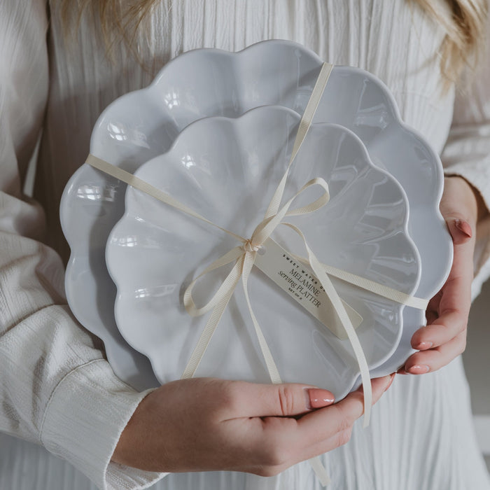White Scalloped Serving Tray Set - Olita Gifts & Goods