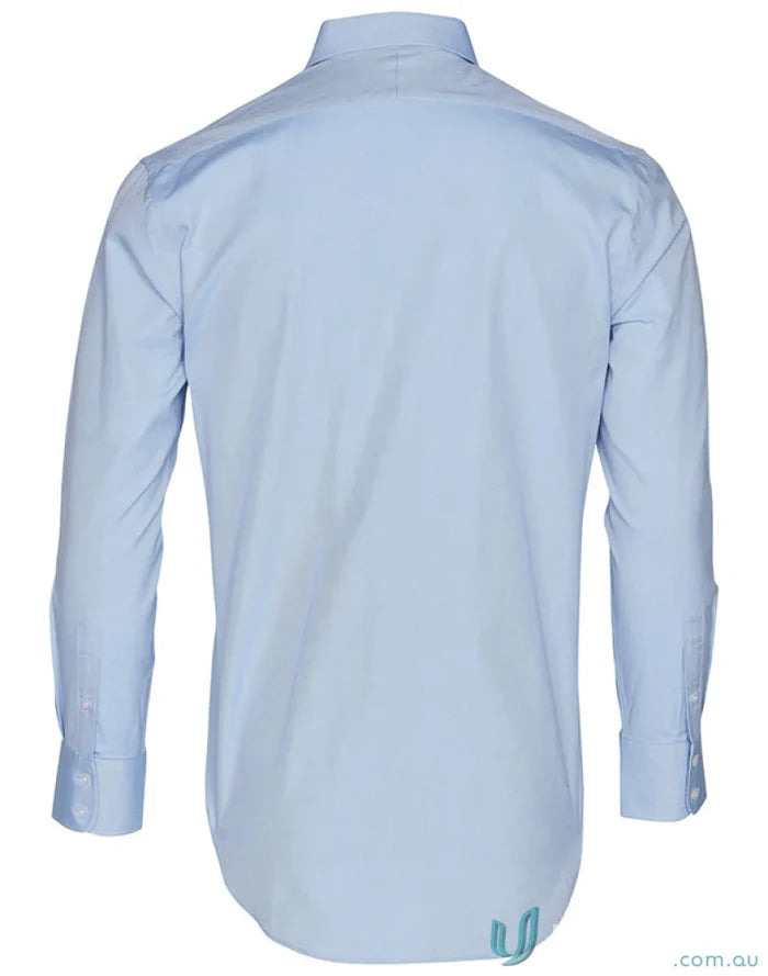 Plain light blue m7040l men’s cvc oxford long sleeve shirt displayed in Winning Spirit CVC Oxford LS Shirt