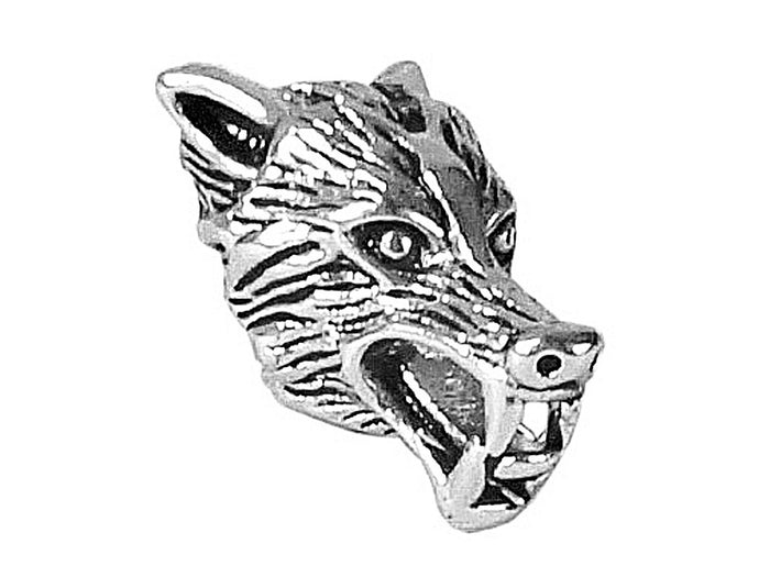 Wolf's Head Hair Bead - Silver Finish Viking Braid Accessory front view