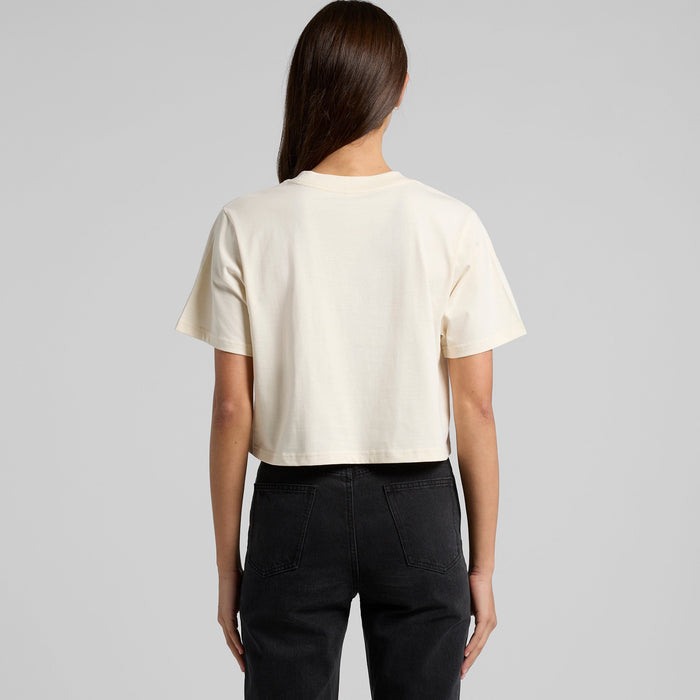 Cream-colored cropped tee with short sleeves and round neckline perfect for casual workwear or stylish work uniforms
