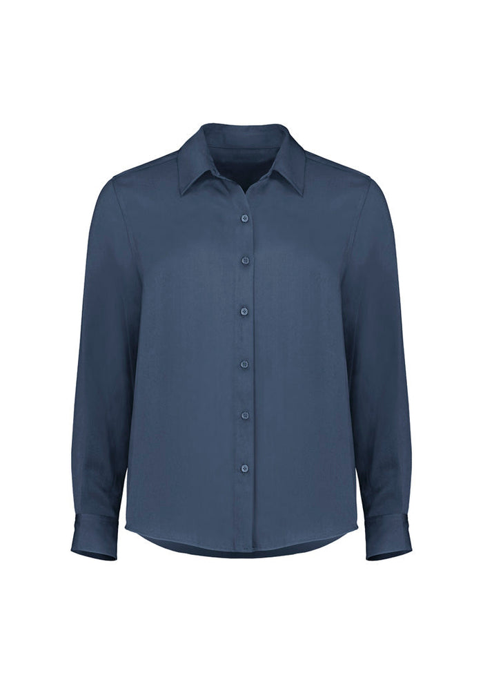 Womens Evelyn long sleeve navy shirt with modesty bust buttons