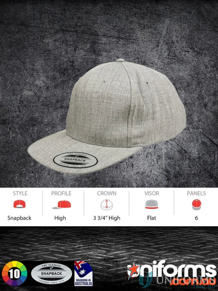 Gray snapback cap from Yupoong Classic Flat Peak Cap for uniforms and workwear style