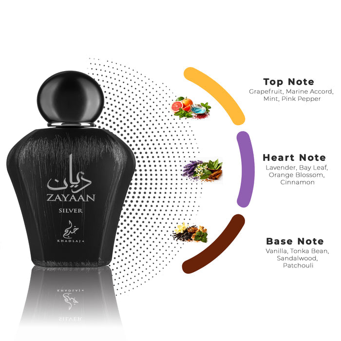 ZAYAAN SILVER 100 ML EAU DE PARFUM FOR MEN - Khadlaj Perfumes